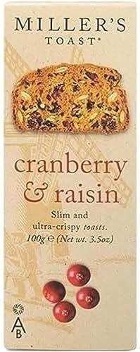 Miller's Artisan Biscuits Toast with Cranberry & Raisin | Slim & Ultra-Crispy Toasts | Imported from England | 3.5 oz