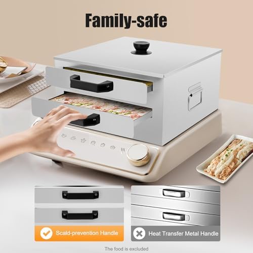 2 Layer Rice Noodle Roll Steamer,304 Stainless Steel Steamed Vermicelli Roll Steamer With Top Open Steam Tray,Extra Tray Stainless Steel Square Tier,Chinese Cheung Fun Cuisine Recipes Cookware For Stove,Induction Cooktop