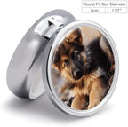 Round Pill Box German Shepherd Puppy Pill Case 3 Compartment Medicine Pill Organizer for Purse & Pocket Portable Travel Pillbox Medicine Vitamin Cod Liver Oil Storage Box Organizer