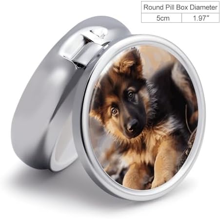 Round Pill Box German Shepherd Puppy Pill Case 3 Compartment Medicine Pill Organizer for Purse & Pocket Portable Travel Pillbox Medicine Vitamin Cod Liver Oil Storage Box Organizer