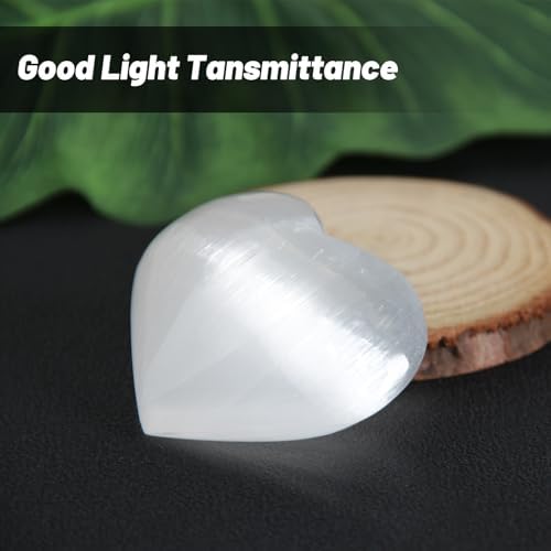Selenite Crystal Heart Stone, Natural Heart Shape Crystal, Pocket Worry Stone- Selenite Palm Stone for Decoration, Wire Wrapping, Meditation, Wicca & Reiki High Energy Crystal Healing