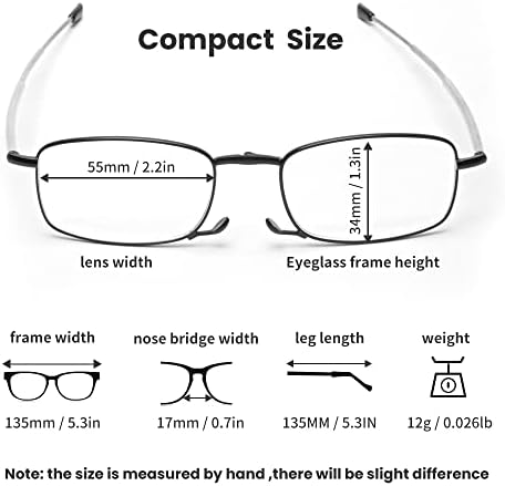 Folding Reading Glasses Blue Light Blocking Foldable Readers with Portable Case for Unisex