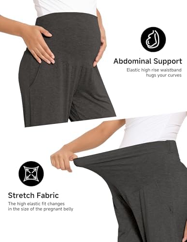 Maternity Pajama Pants Viscose from Bamboo Pregnancy Lounge Pants Soft Comfy Loose Stretchy Trousers with Pockets