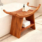23" Teak Shower Bench Teak Shower Stool Curved Seat,Wooden Stool for Bathroom,Teak Wood Shower Seat Chair with Shower Storage Shelf,Hold Up to 500 LBS