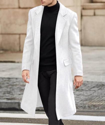 SOMTHRON Men's Casual Trench Coat Slim Fit Notched Collar Long Jacket Overcoat Single Breasted Pea Coat wih Pockets