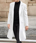SOMTHRON Men's Casual Trench Coat Slim Fit Notched Collar Long Jacket Overcoat Single Breasted Pea Coat wih Pockets