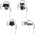24Pcs Cat Cupcake Toppers Kitten & Meow Cupcake Food Picks - Cat Lover Kitten Theme Baby Shower Kids Birthday Wedding Party Cake Decorations Supplies - Black Glitter