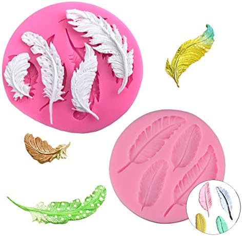 AKOAK 2 Pcs Feather Silicone Fondant Mold,DIY Handmade Baking Tools for Fondant Chocolate Candy Cake Decoration Polymer Clay and Crafting