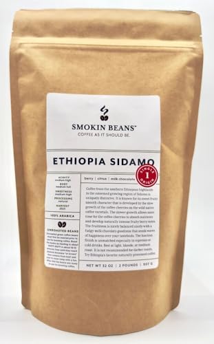2-Pound Ethiopia Sidamo Natural, Unroasted Green Coffee Beans, Fresh Current Crop Specialty Grade, Roast the Beans Yourself at Home on Your Roasting Equipment Prior to Using for Brewing Coffee