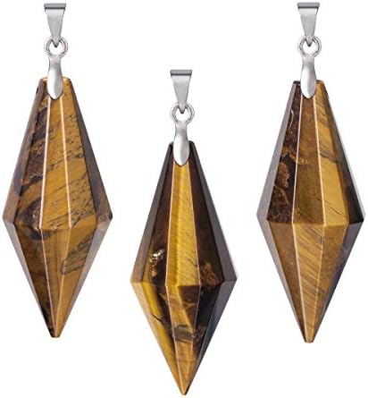 Nupuyai Healing Crystal Point Pendant Necklace for Women Men, Quartz Stone Pendulum with Chain for Reiki Dowsing Divination Meditation, Tiger's Eye Stone