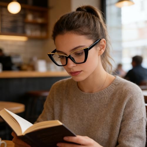 Fashion Cat Eye Light Blocking Glasses for Women Men Non-Prescription Eyeglasses Oversized Stylish Eyewear