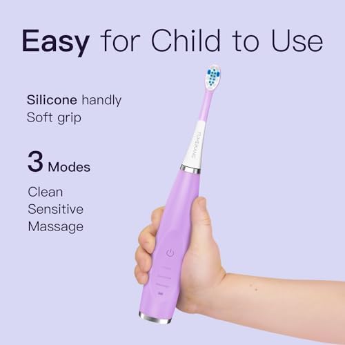Kids Electric Toothbrushes Sonic Rechargeable Tooth Brush Gifts for Boys and Girls Smart Timer Power Toothbrush - 3 4 5 6 7 8 9 10 11 12 (Purple)