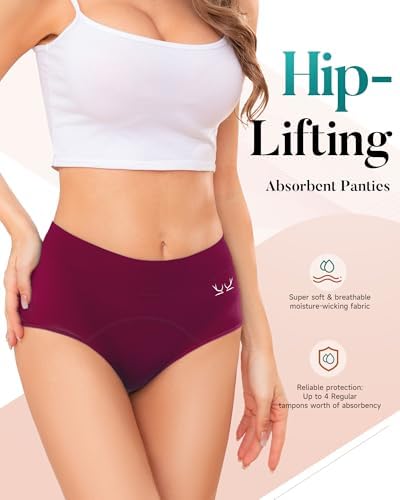 Women's Period Underwear Heavy Flow, High Absorbency Cotton Panties LeakProof Postpartum Menstrual Briefs Women Teens