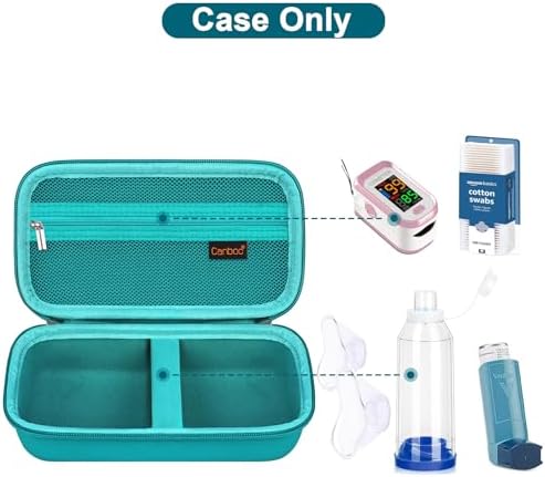 Canboc Carrying Case for Asthma Inhaler, Handheld Spacer for Adults, Mask, Inhaler Spacer Bag with Removable Shoulder Strap, Mesh Pocket fit Medicine or Essentials, Turquoise (Case Only)