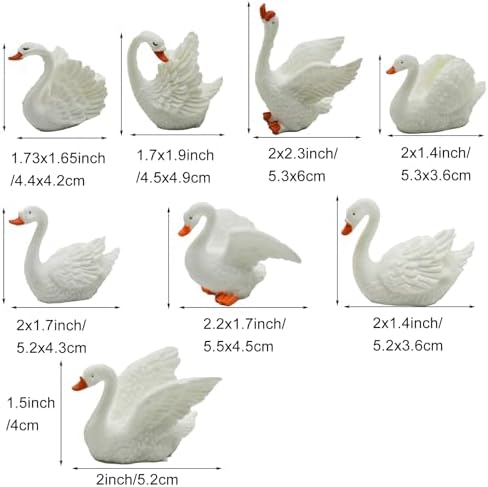 8Pcs Mini White Swan Figurines 2inch Miniature Swan Cake Toppers Resin Swans Fairy Garden Accessories for DIY Moss Landscape Birthday Party Wedding Home Decoration