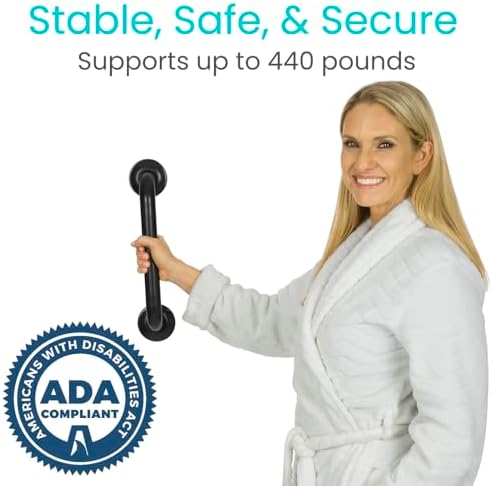 Vive Grab Bar for Showers - Bathroom Antislip Handrail for Seniors, Elderly Assistance Product, Heavy Duty Shower Handles, Handicap Grab Bars, Stainless Steel, Multipurpose, 440 lbs (Dark Bronze)