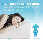 Bed Wedge Pillow Gel Memory Foam Top - Cooling Elevated Support Cushion for Lower Back Pain, Acid Reflux, Heartburn, Allergies, Snoring - Ultra Soft Breathable Cover (10 Inch Wedge)
