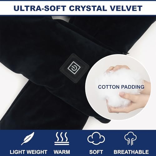 Heated Scarf Neck Heating Pad with 5000mAh Power Bank, Soft Velvet Heated Neck Wrap with 3 Heat Levels, Portable Cordless Neck Warmer for Men & Women Outdoor Winter Use – Black