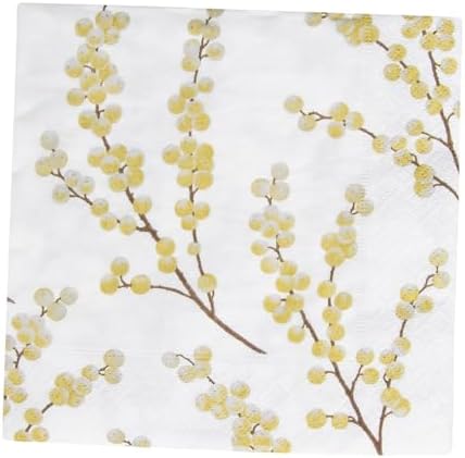 Caspari Berry Branches Paper Luncheon Napkins in White & Gold - Four Packs of 20