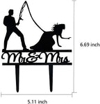 YzYbuaego Fishing Wedding Cake Topper, Black Mr & Mrs Cake Topper, Fishing Theme Wedding/Engagement/Bridal Shower Decoration (Couple)