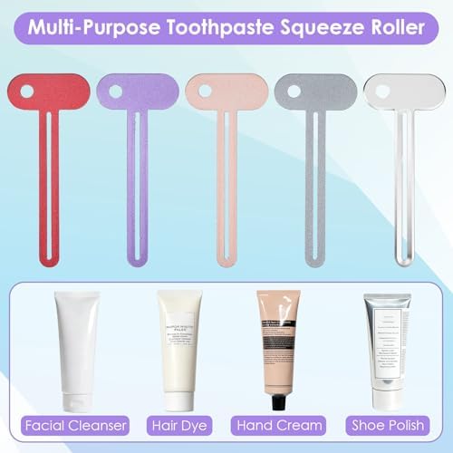 10 Pack Metal Toothpaste Squeezer Roller, Tube Key Squeezer Tool for Zero Waste Cosmetics, Durable Alloy ＆ Ergonomic Grip Dispenser, Tube Squeezers for Extruding Toothpaste Facial Cleanser (5 Colors)