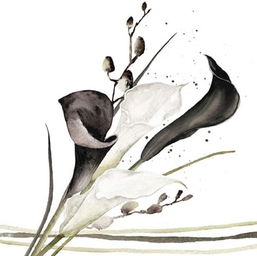 20 Napkins Flowers, Garden & Nature Calla Black and White Table Decoration Paper Napkins with Motif Also for Decoupage and Decoupage 33 x 33 cm