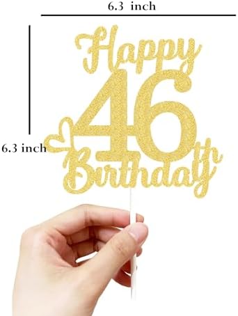 46 Birthday Cake Toppers-Gold Glitter, 46th Cake Topper for Men,46 Cake Topper For Women, 46th birthday decorations,46th Birthday Cake Topper Forty six