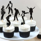 Ercadio 30Pcs Glitter Black Jazz Dance Cupcake Toppers Micheal Classic Dance Moonwalk Silhouette Cupcake Picks Jazz Dancer Birthday Jazzist Party Jackson Anniversary Cake Decor Supplies