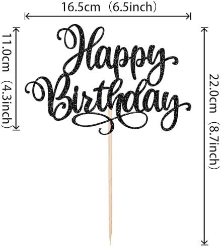 ZHUOWEISM 1 PCS Happy Birthday Cake Topper Glitter Happy Birthday Cake Pick Bunting Decor for Anniversary Celebrating Happy Birthday Party Cake Decorations Supplies Black