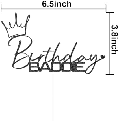 SWEETTALA Birthday Baddie Cake Topper, Funny Happy Birthday Cake Decorations for Women Men Any Age Black Glitter