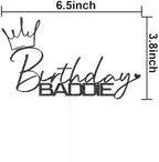 SWEETTALA Birthday Baddie Cake Topper, Funny Happy Birthday Cake Decorations for Women Men Any Age Black Glitter