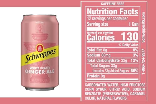 Schweppes White Peach Ginger Ale - Refreshing, Crisp, Delicious - 12, 12oz Cans