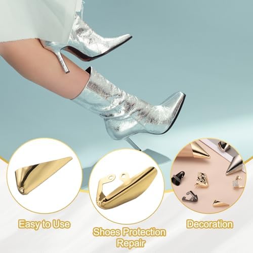 uxcell 6Pcs Metal Shoes Pointed Protector High Heel Toe Caps Cover Durable Shoe Tip Cover Pointed Shoe Head Tips Cap for Shoe Protection Repair, Shoe Protection (Gold/Silver/Black, 30mm)