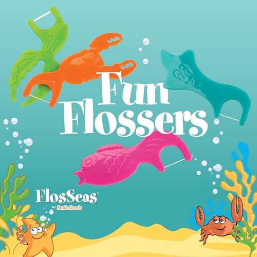 Practicon SmileGoods FlosSeas Flossers, Individually Wrapped Kids Flossers, Sea Animal Shaped Flosser for Children, Box of 200