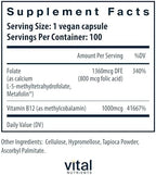 Vital Nutrients Vitamin B12 & Methyl Folate - Vegan Methylated Folate & B12 Supplement - 5-MTHF Plus B12 Supports Nervous System & Metabolism* - Gluten, Dairy, Soy Free - 100 Capsules
