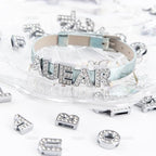 AUEAR, 52 Pack Silver A-Z 8mm Full Rhinestone Slide Crystal Alphabet Alloy Letter Charm for Bracelets Necklace Wristbands DIY Jewelry Making