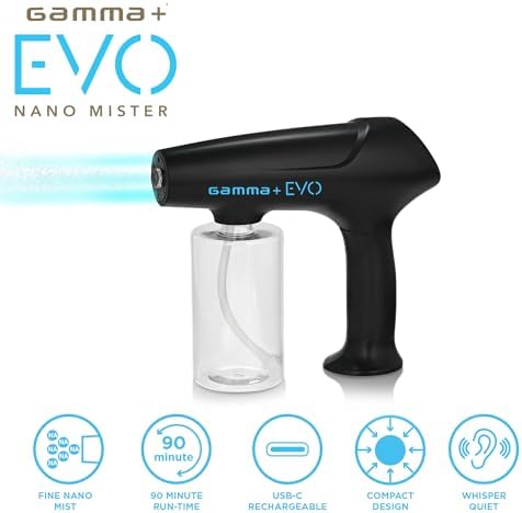 GAMMA+ Evo Nano Mister Cordless Portable Water Sprayer, Disinfect Mist, USB-C Rechargeable for Barber, Salon, Home Use
