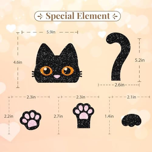 Black Cat Cake Topper, Cat Birthday Cake Decor, Black Glitter Kitten Baby Shower Cake Topper for Girl, Pet Themed Birthday/Adoption DayParty Decoration