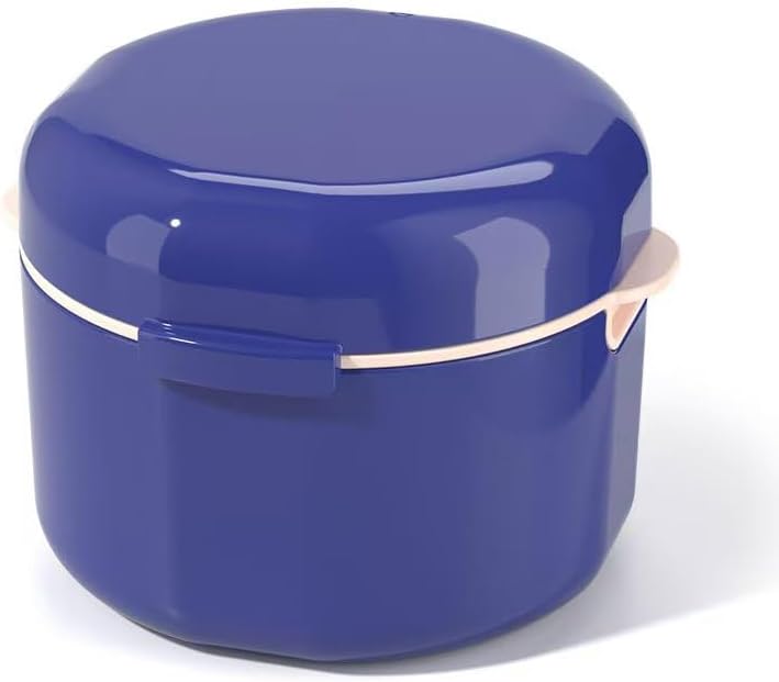 Double-Layer Denture Case with Drainage Holes - Retainer Holder, Travel-Friendly 3.8" L × 3.5" W × 2.8" H Blue