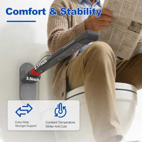 SPECILITE Toilet Grab Bar - 445lb Heavy Duty Support, Waterproof & Non-Slip Safety Rail for Bathroom, Wall-Mounted Flip-Up Handrail with Night Glow Strips, for Seniors, Elderly, Handicap & Pregnant