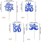 24 PCS Happy Father's Day Cupcake Toppers with Glitter Moustache Hat love Father Super Daddy Best Dad Cupcake Picks for Happy Father's Day Theme Men Birthday Party Cake Decorations Dark Blue