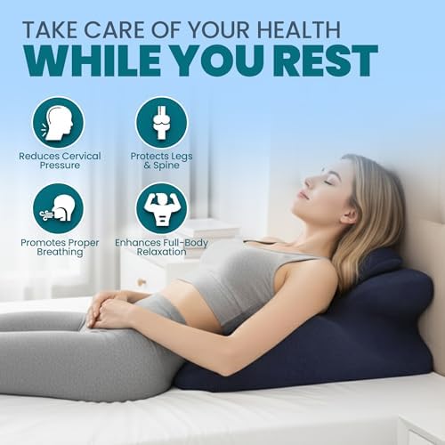 Memory Foam Wedge Pillow - Ergonomic Reading & Bed Wedge Pillow for Sleeping, Back Support, Acid Reflux, and Leg Elevation - Multi-Level Support with Removable & Washable Cover (Blue)