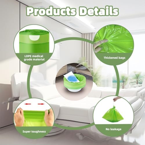 W&Y 50 Pack Commode Liners with Super Absorbent Pads, Universal Fit All Standard Toilet Chair Bucket，Vanilla-Scented Portable Sanitary Bag for Adult Toilets and Camping Toilets（50 Bags+50Pads）