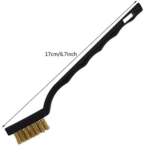 Topbuti 15 Pcs Mini Brass Wire Brush Set for Cleaning Welding Slag Rust, Wire Bristle Scratch Brush Set, Curved Handle Brushes (Brass)