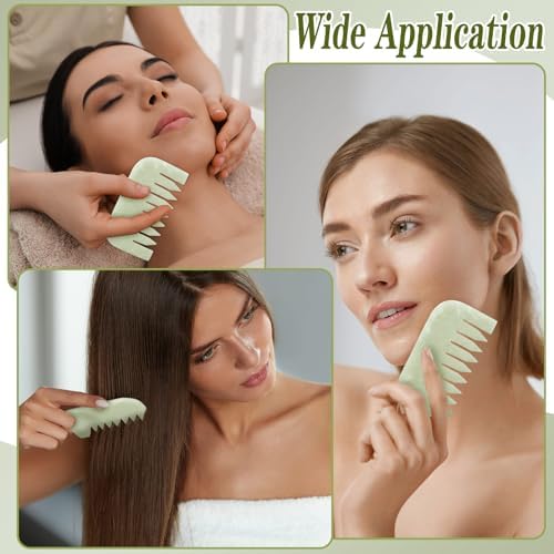 Geiserailie 2 Pcs Jade Combs Esthetician Supplies Massage Stone Hair Gua Sha Scraping Scalp Comb Facial Massage Tool Handheld Head Tools Head Caring Therapy Mother's Day for Women(Square Style)