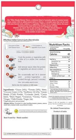 Food Earth Indian Simmer Sauce – Tikka Masala – Organic, Vegan, Gluten-Free, GMO-Free – Microwavable Cooking Sauce – 12 Pouches (5.29 oz Each)
