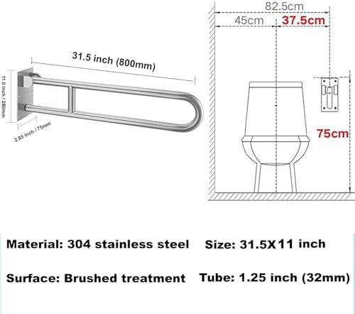 Toilet Grab Bar 31.5inch,Stainless Steel Foldable Bathroom Support Rail,Anti-Slip Handicap Grab Bars Safety Rails, For Seniors,Elderly,Pregnant,Disabled,Shower Grab Bars Supports 350lbs Load-1.26 Tube