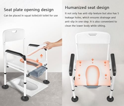 Multifunctional Toilet and Bath Chair,Height Adjustable,Comfortable and Non-Slip Bathroom Chair Commode Chair for Bedside Bathroom,for Elderly Disabled A
