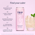 TRIP Lightly Sparkling Adaptogen Drink, Non Alcoholic Drink with Magnesium, Ashwagandha, Lions Mane & L Theanine, No Added Sugar Mocktail, Vegan, Elderflower Mint, 12 Oz, 12Pk