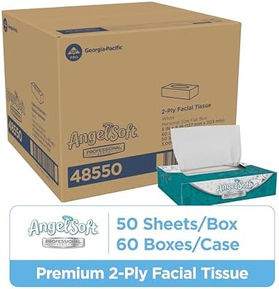 Georgia-Pacific Angel Soft Professional Series 2-Ply Facial Tissue (48550), 50 Sheets Per Box, 60 Tissue Flat Boxes Per Bulk Case
